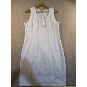Milla White Textured Seersucker Sleeveless Scoop‎ Neck Lined Sheath Dress Size S